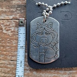 Vintage Disney Kermit & Miss Piggy Dogtag Necklace 18" Chain 3" Ext